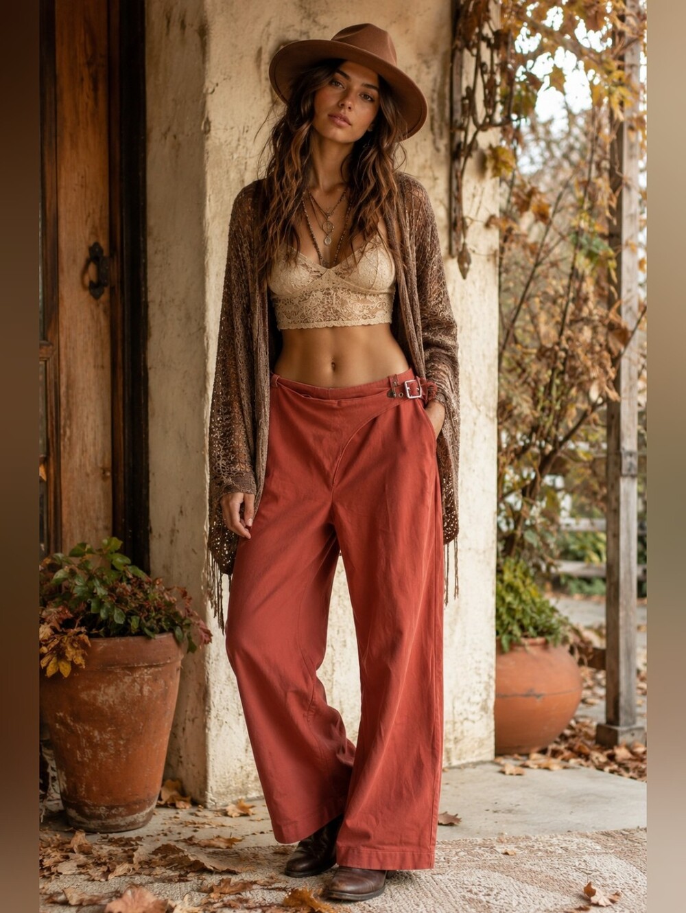 Fall Boho Straight Leg Pants in Rust Sz 16